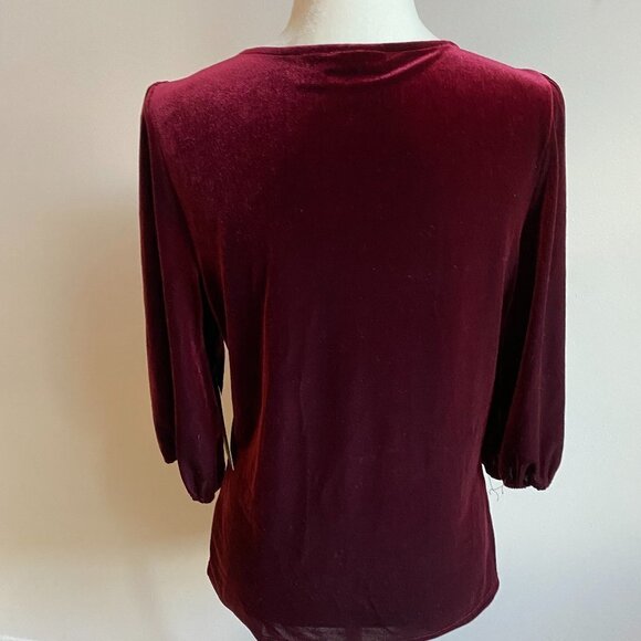 HALOGEN BNWT Burgundy Velvet Top Velour Bubble Sleeve New - Picture 4 of 10